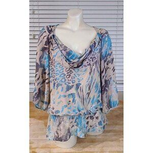 Nicola Tan/Gray/Blues Blouse Top Size Large